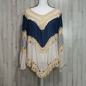 NWT Umgee Blue & Cream BOHO Top or Swim Cover Up